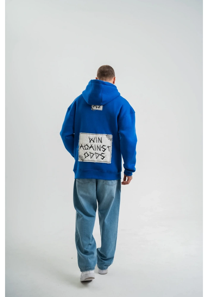 ERKEK Kapşonlu Uzun Kol Patchli Nakışlı SweatShirt - Mavi