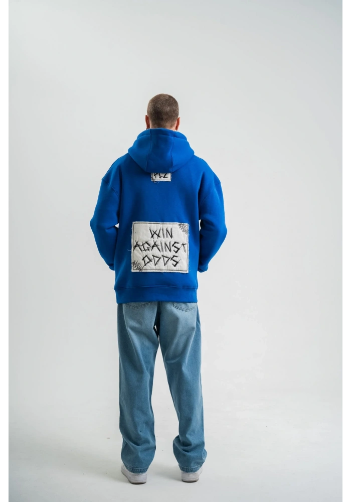 ERKEK Kapşonlu Uzun Kol Patchli Nakışlı SweatShirt - Mavi