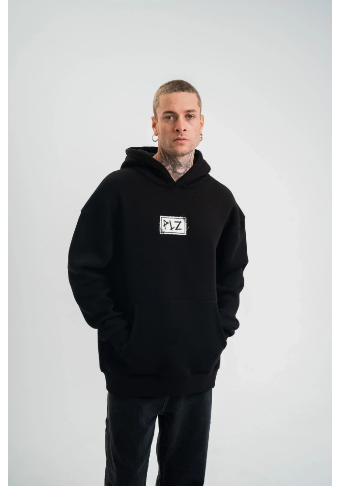 ERKEK Kapşonlu Uzun Kol Patchli Nakışlı SweatShirt - Siyah