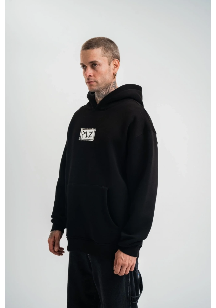 ERKEK Kapşonlu Uzun Kol Patchli Nakışlı SweatShirt - Siyah