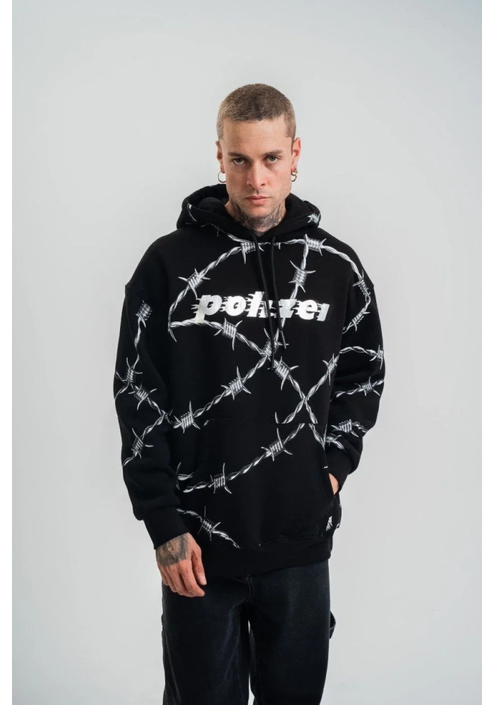 ERKEK Kapşonlu Varak ve Pano Baskılı SweatShirt- Siyah