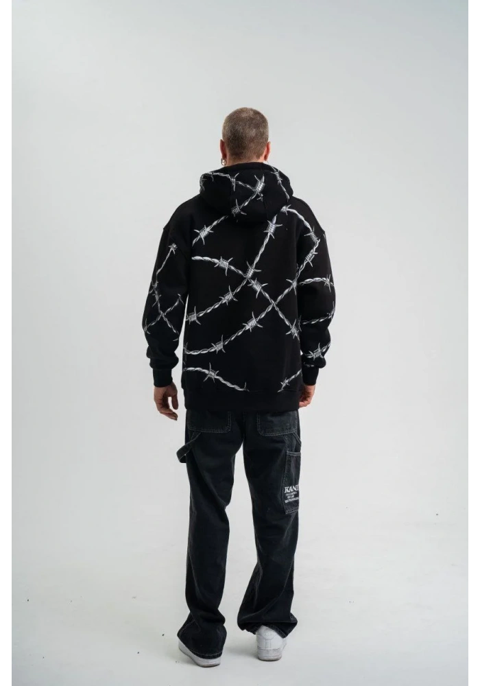 ERKEK Kapşonlu Varak ve Pano Baskılı SweatShirt- Siyah