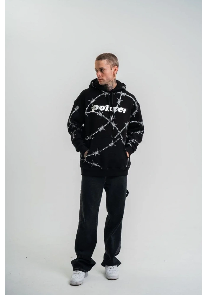 ERKEK Kapşonlu Varak ve Pano Baskılı SweatShirt- Siyah