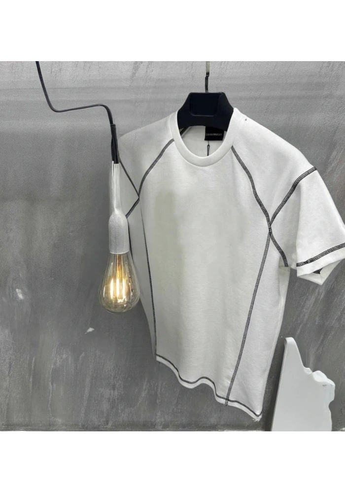 Erkek Tişört Karoyaka Dikişli Oversize T-Shirt - Beyaz