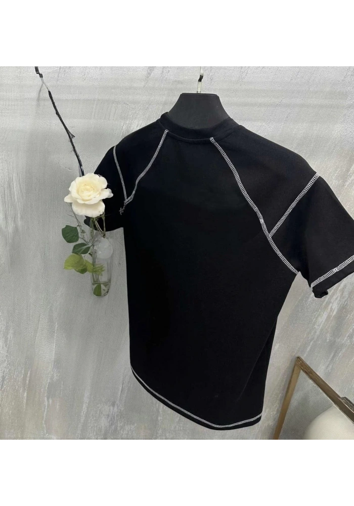 Erkek Tişört Karoyaka Dikişli Oversize T-Shirt - Siyah