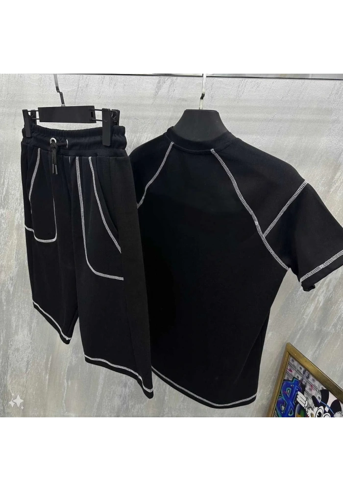 Erkek Karoyaka Dikişli Şortlu Alt-Üst Takım - Siyah