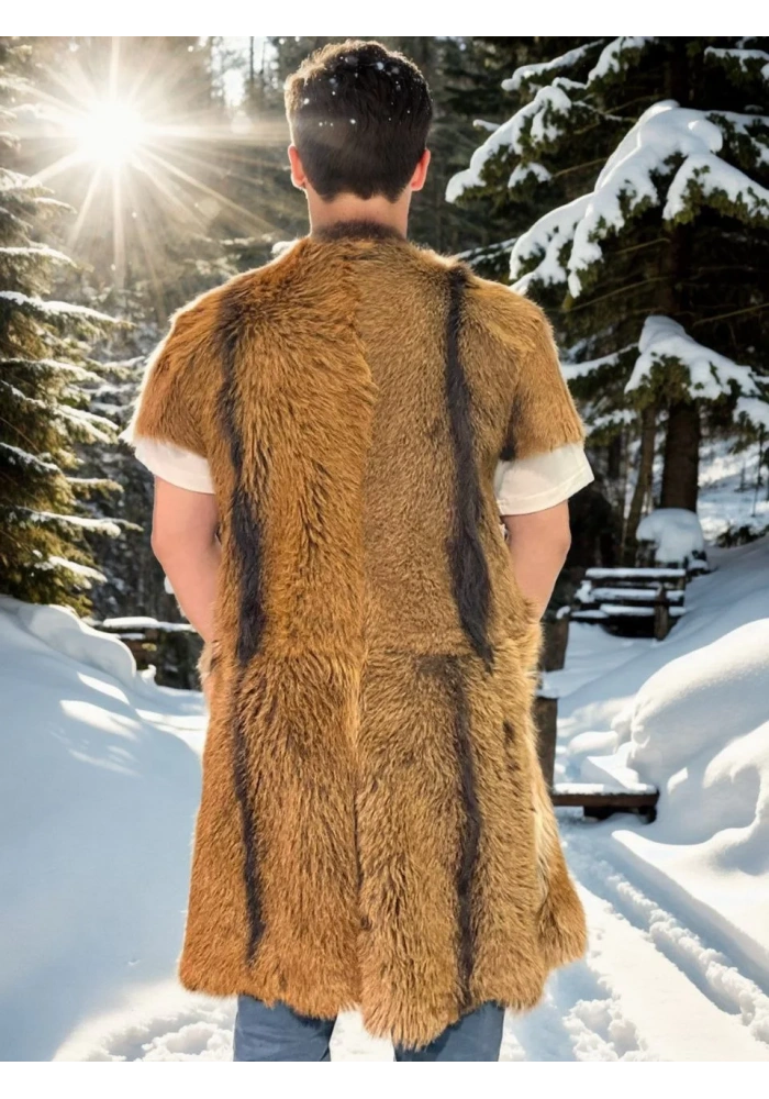 ERKEK orginal deri Kolsuz Uzun Yelek - Kahve