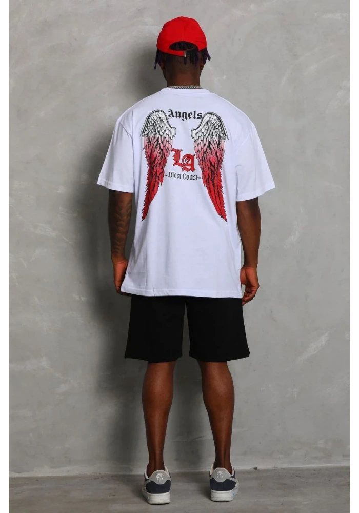 ERKEK Oversize Baskılı Bisiklet Yaka T-Shirt - Beyaz