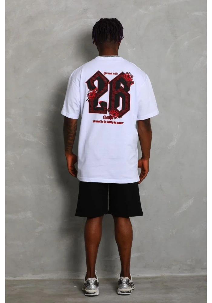 Erkek Oversize Baskılı Bisiklet Yaka T-Shirt - Beyaz