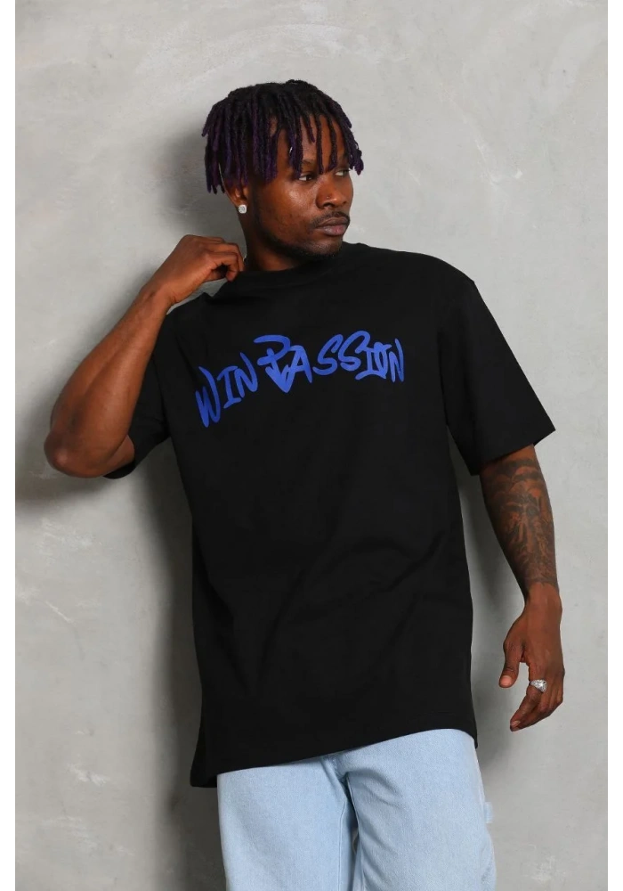 ERKEK Oversize Baskılı Bisiklet Yaka - Siyah