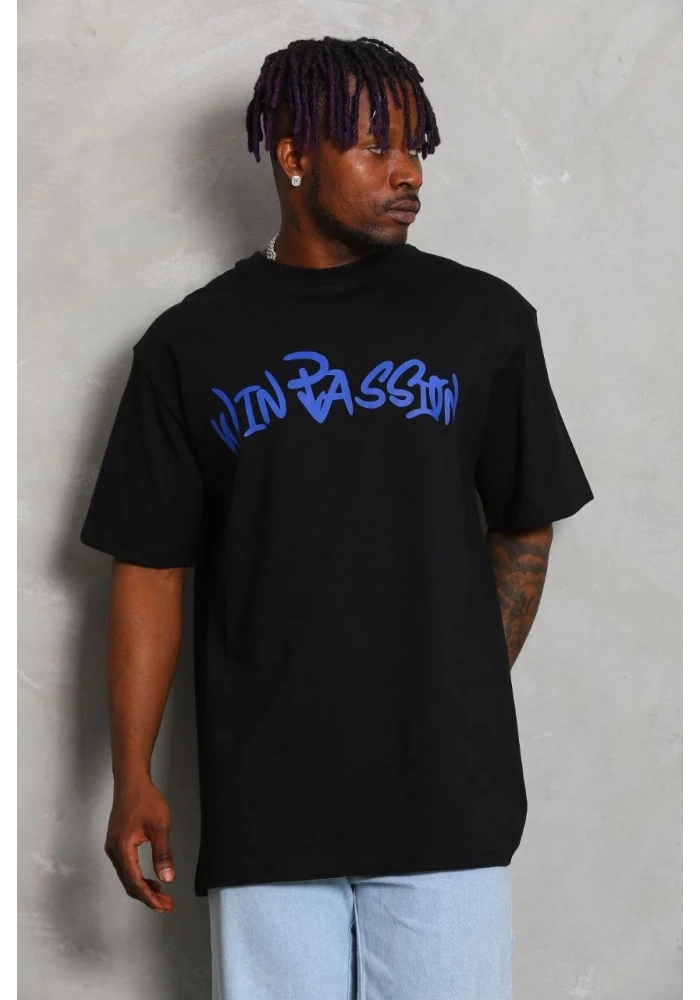 ERKEK Oversize Baskılı Bisiklet Yaka - Siyah