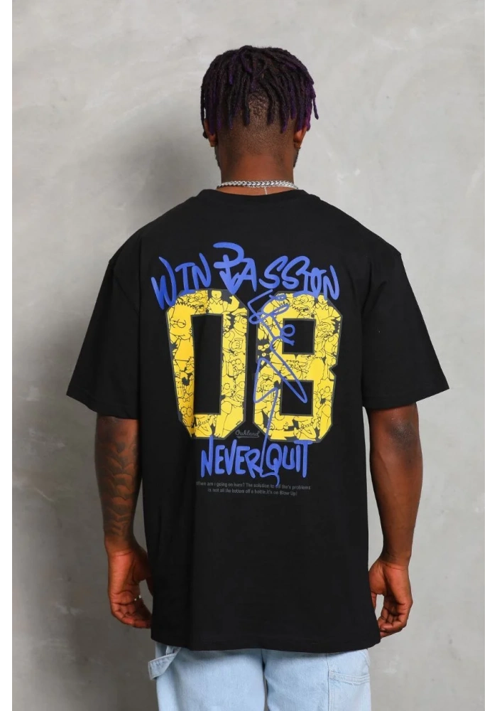 ERKEK Oversize Baskılı Bisiklet Yaka - Siyah