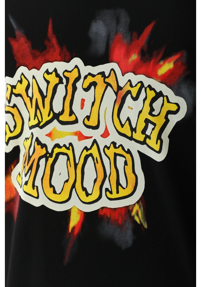 ERKEK Oversize Baskılı Bisiklet Yaka T-Shirt - Siyah