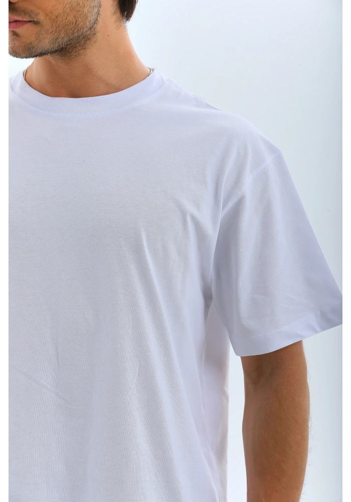 ERKEK Oversize Düz Bisiklet Yaka T-Shirt - Beyaz