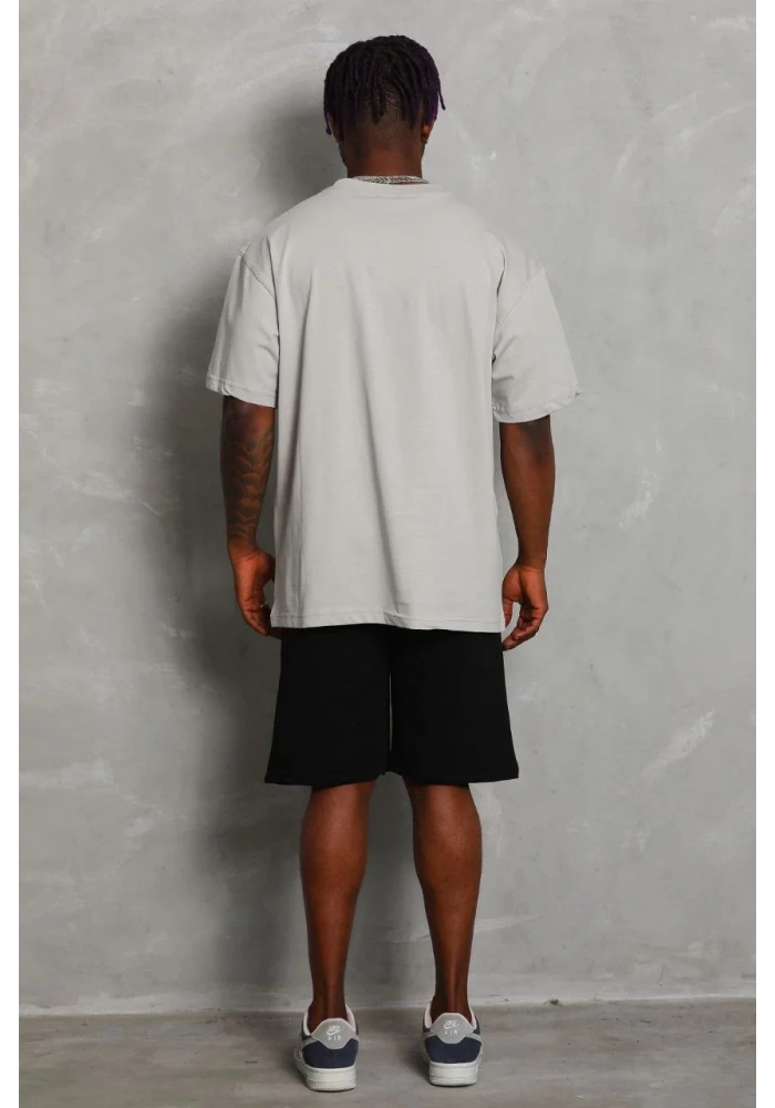 ERKEK Oversize Düz Bisiklet Yaka T-Shirt - Gri