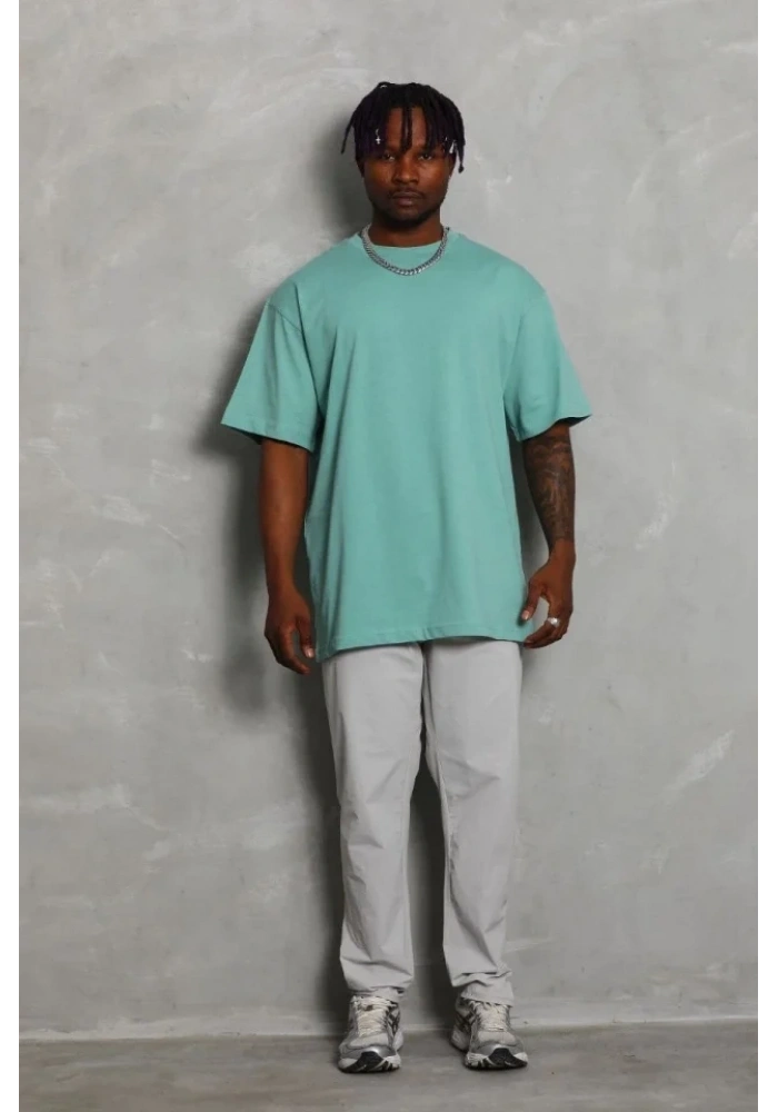 Unisex Oversize Düz Bisiklet Yaka T-Shirt - Mint Yeşili
