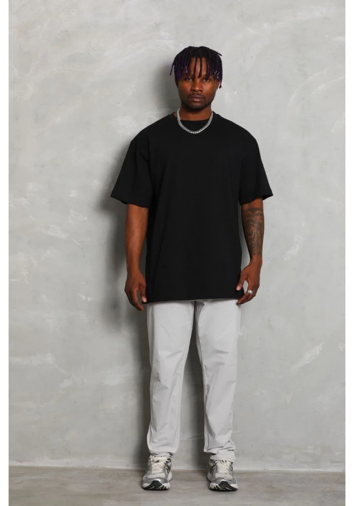 ERKEK Oversize Düz Bisiklet Yaka T-Shirt - Siyah