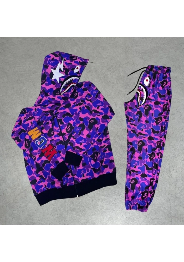 Unisex Pubg Bape x Shark Eşofman Takımı - Mor