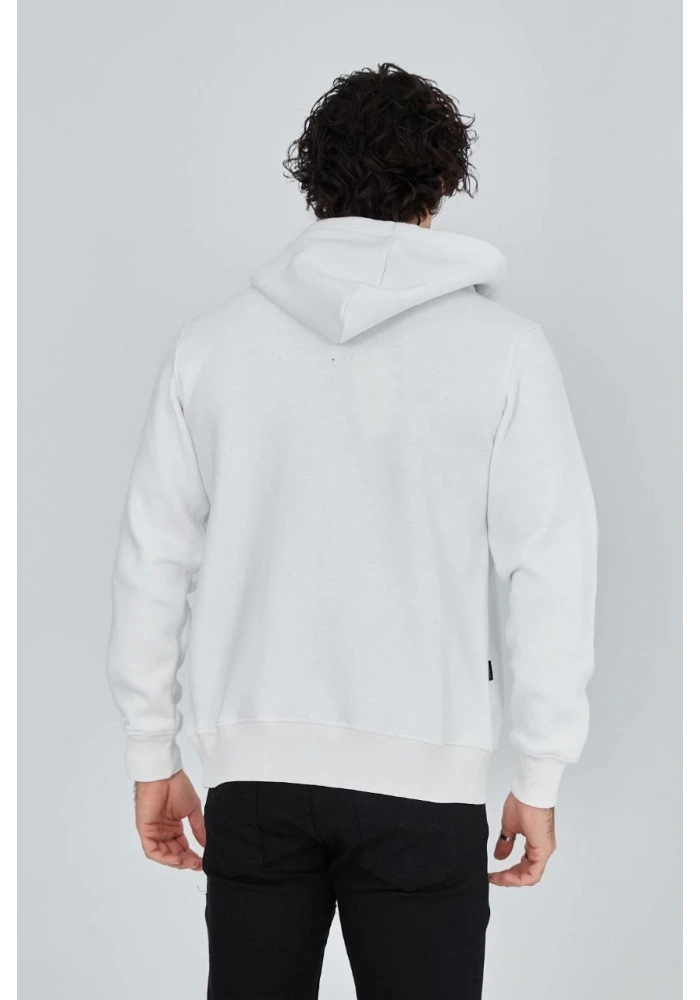 ERKEK Tam Fermuarlı Kapşonlu  SweatShirt - Beyaz
