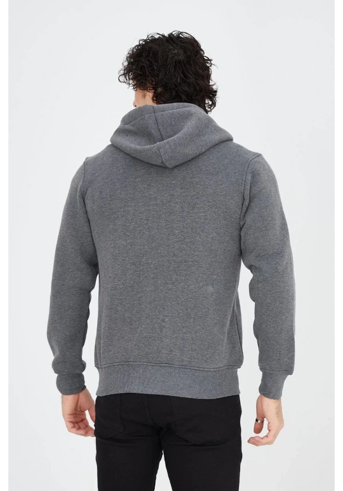 ERKEK Tam Fermuarlı Kapşonlu  SweatShirt - Füme