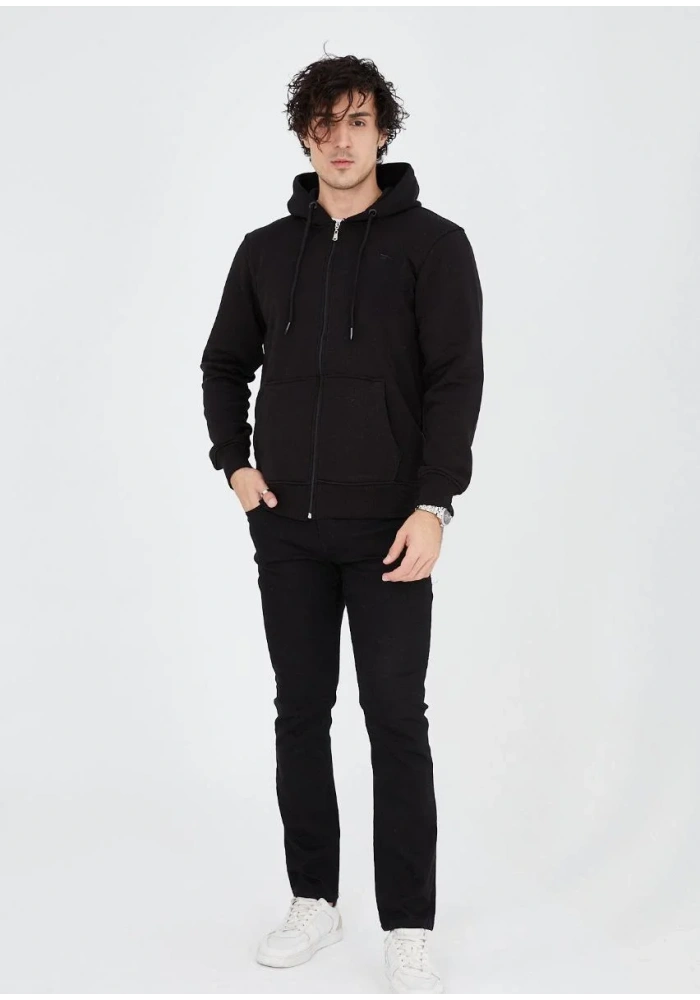 ERKEK Tam Fermuarlı Kapşonlu  SweatShirt - Siyah