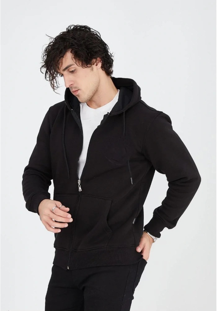 ERKEK Tam Fermuarlı Kapşonlu  SweatShirt - Siyah
