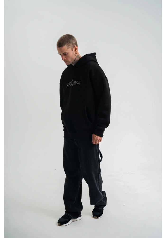 ERKEK Üç İplik Kapşonlu Nakışlı SweatShirt - Siyah