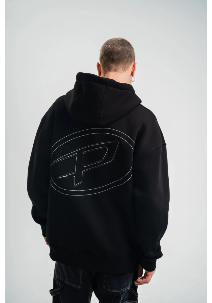 ERKEK Üç İplik Kapşonlu Nakışlı SweatShirt - Siyah