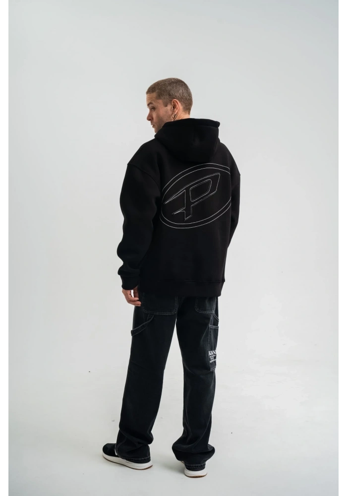 ERKEK Üç İplik Kapşonlu Nakışlı SweatShirt - Siyah