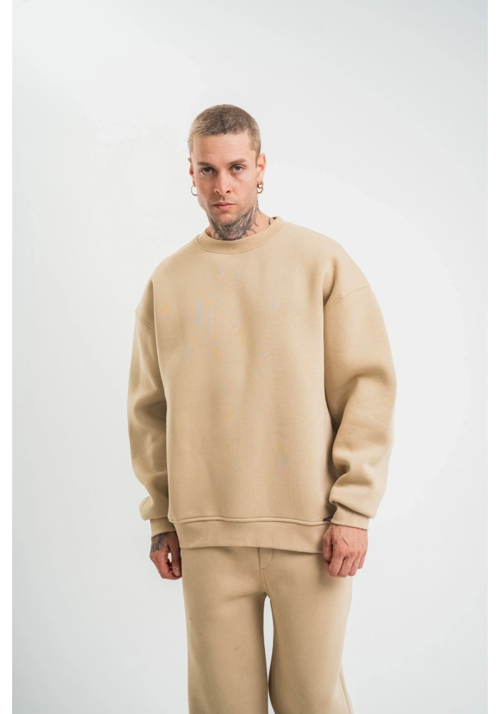 Uzun Kol Bisiklet Yaka Basic SweatShirt - Bej