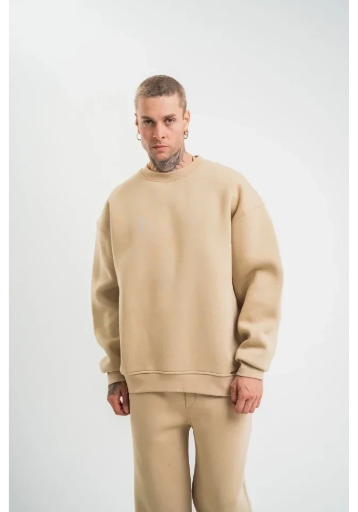 Uzun Kol Bisiklet Yaka Basic SweatShirt - Bej