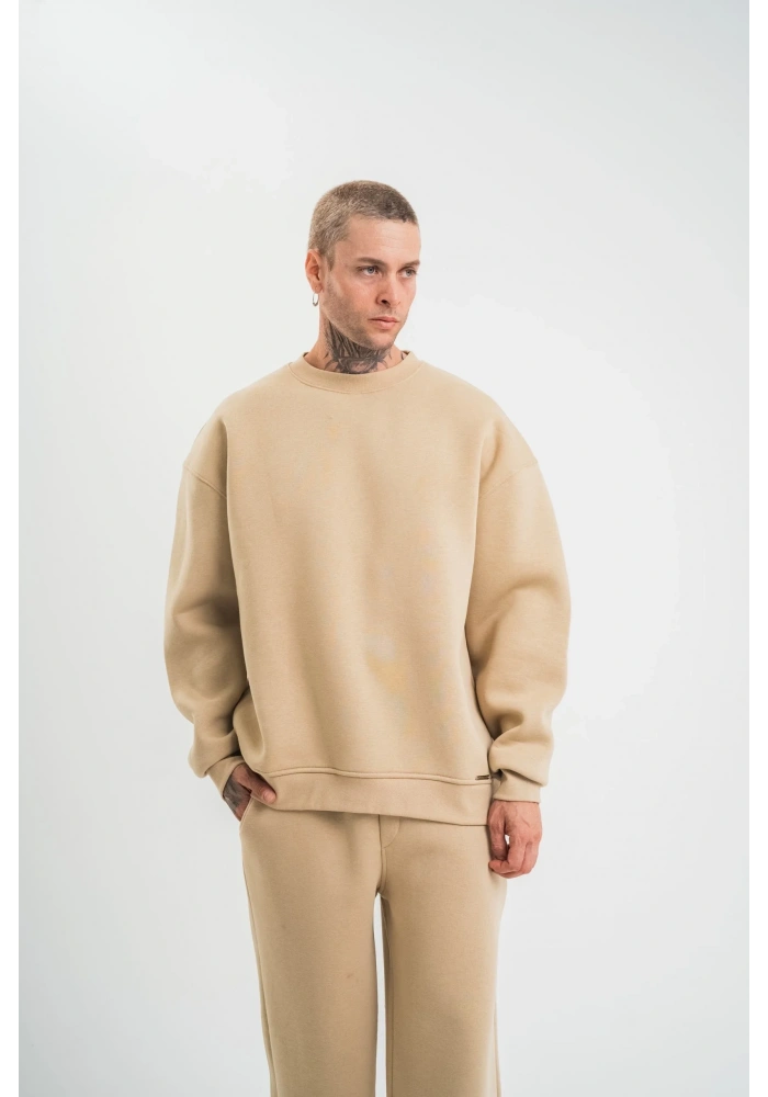 Uzun Kol Bisiklet Yaka Basic SweatShirt - Bej