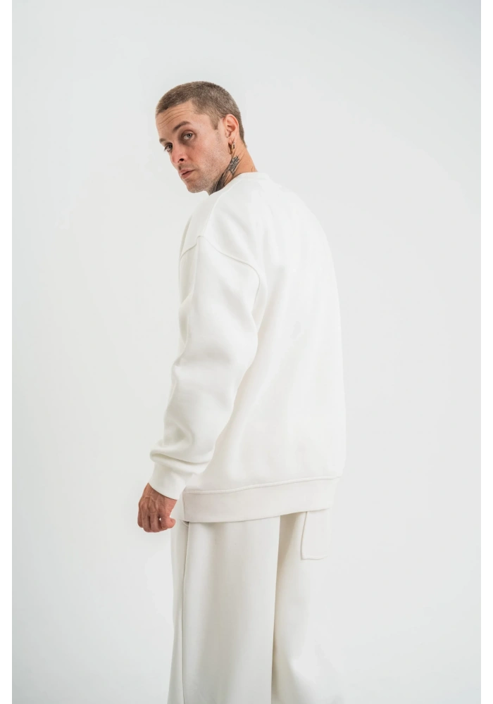 Uzun Kol Bisiklet Yaka Basic SweatShirt - Beyaz