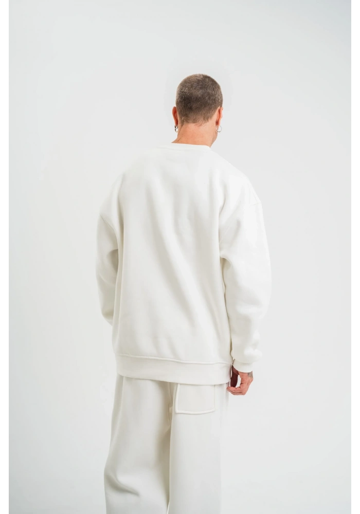 Uzun Kol Bisiklet Yaka Basic SweatShirt - Beyaz