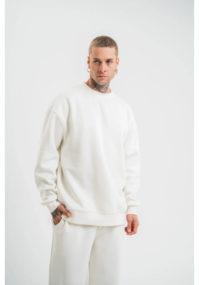 Uzun Kol Bisiklet Yaka Basic SweatShirt - Beyaz