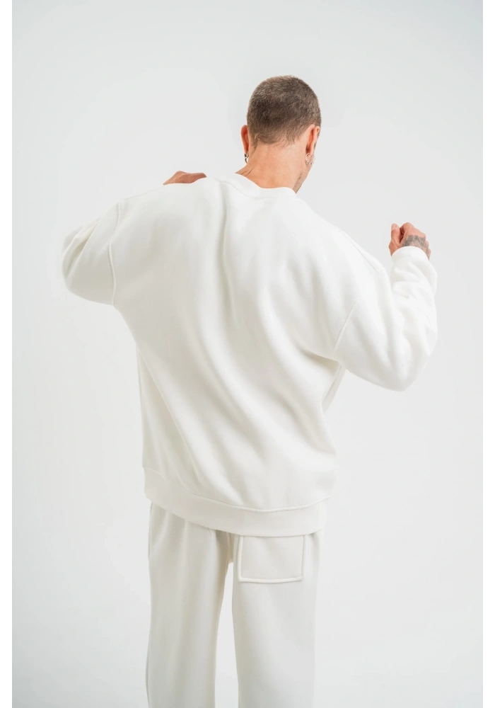 Uzun Kol Bisiklet Yaka Basic SweatShirt - Beyaz