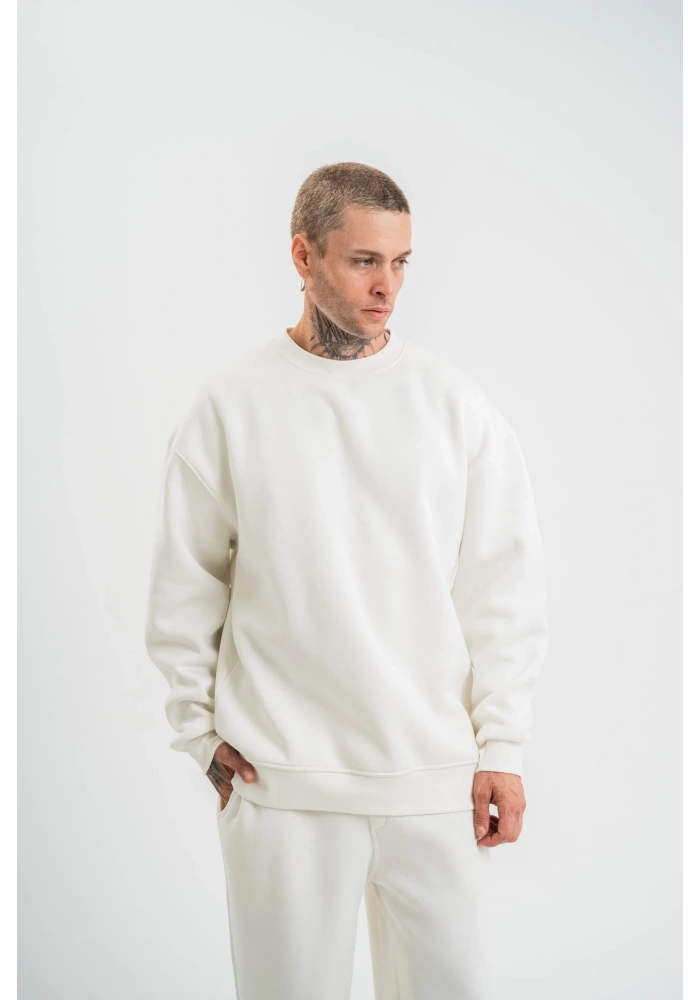 Uzun Kol Bisiklet Yaka Basic SweatShirt - Beyaz