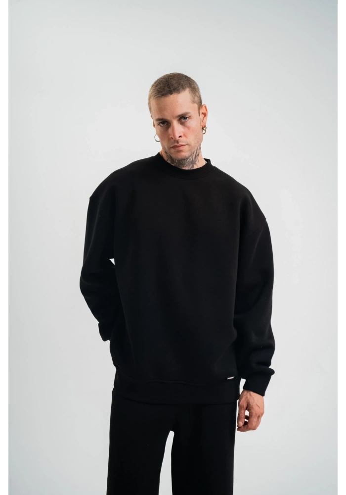 ErkeknUzun Kol Bisiklet Yaka Basic SweatShirt - Siyah