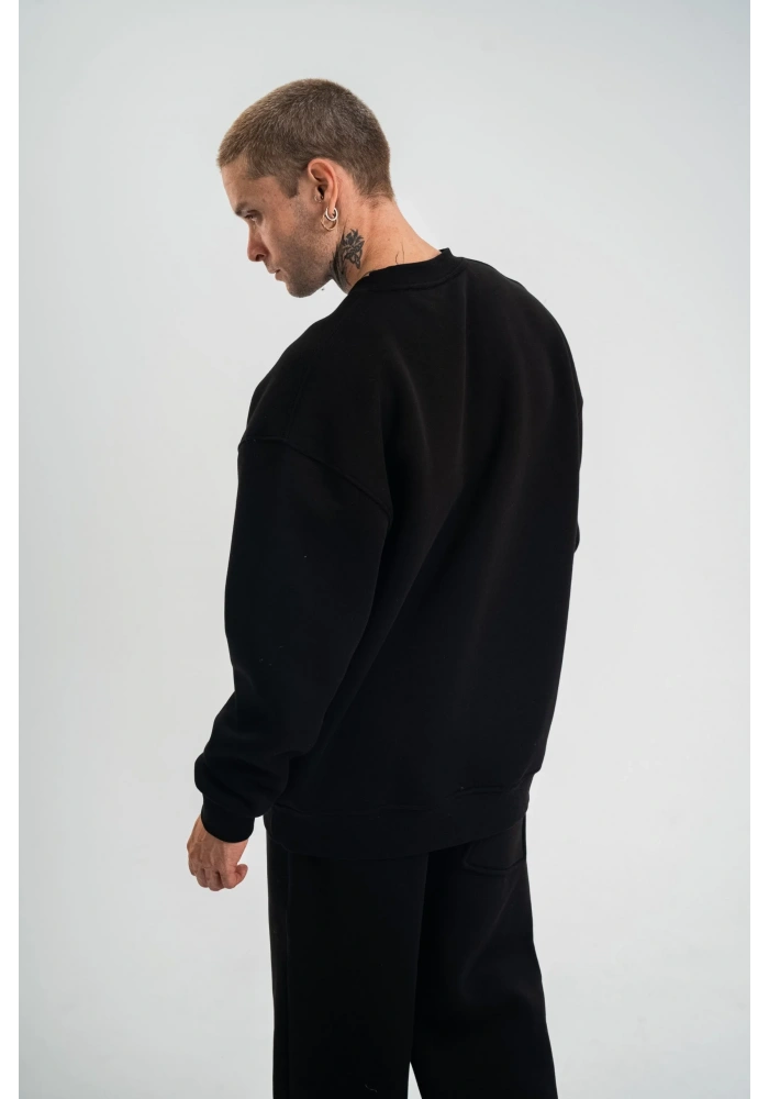 ErkeknUzun Kol Bisiklet Yaka Basic SweatShirt - Siyah