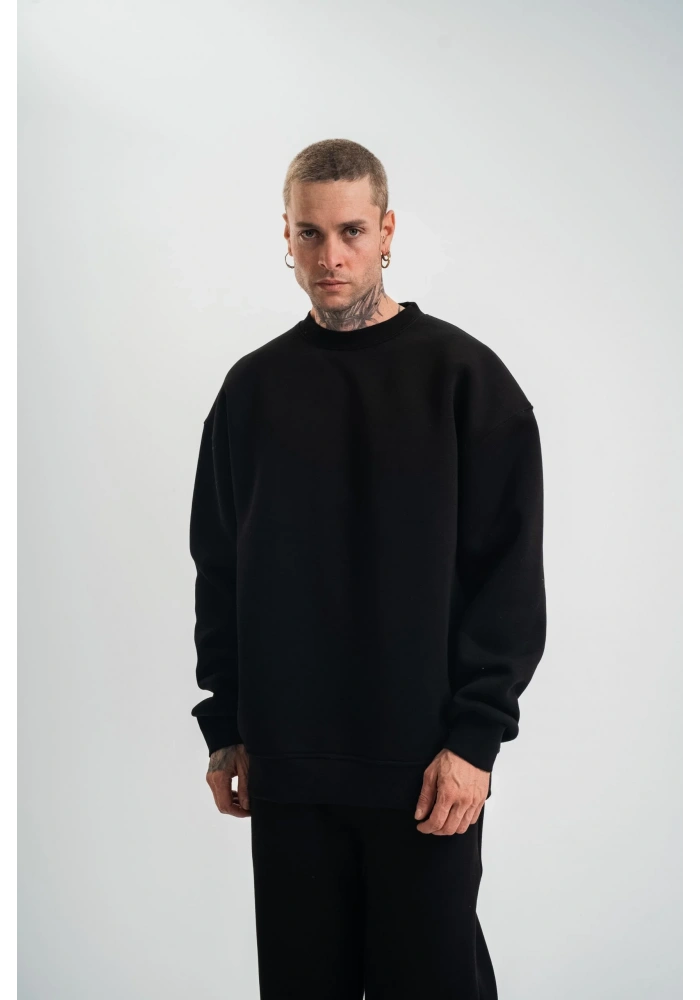 ErkeknUzun Kol Bisiklet Yaka Basic SweatShirt - Siyah