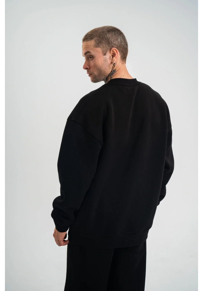 ErkeknUzun Kol Bisiklet Yaka Basic SweatShirt - Siyah