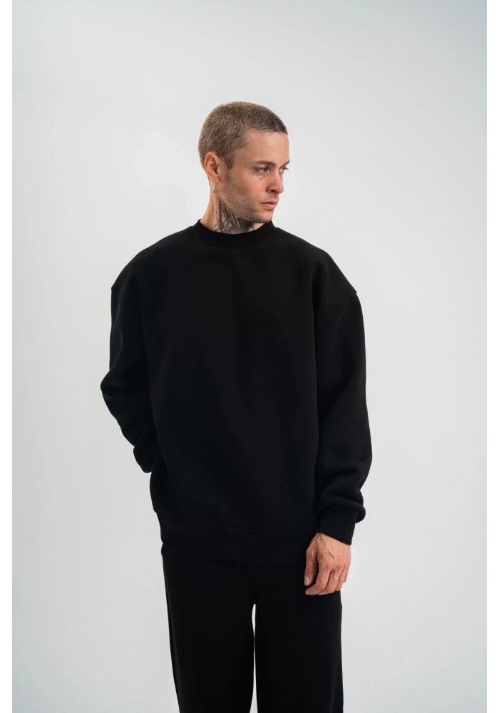 ErkeknUzun Kol Bisiklet Yaka Basic SweatShirt - Siyah