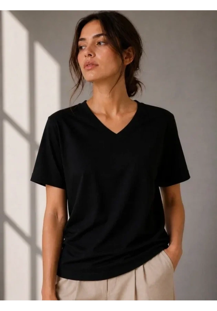 V Yaka Basic Tişört Kısa Kol Yazlık Regular Fit T-Shirt - Siyah