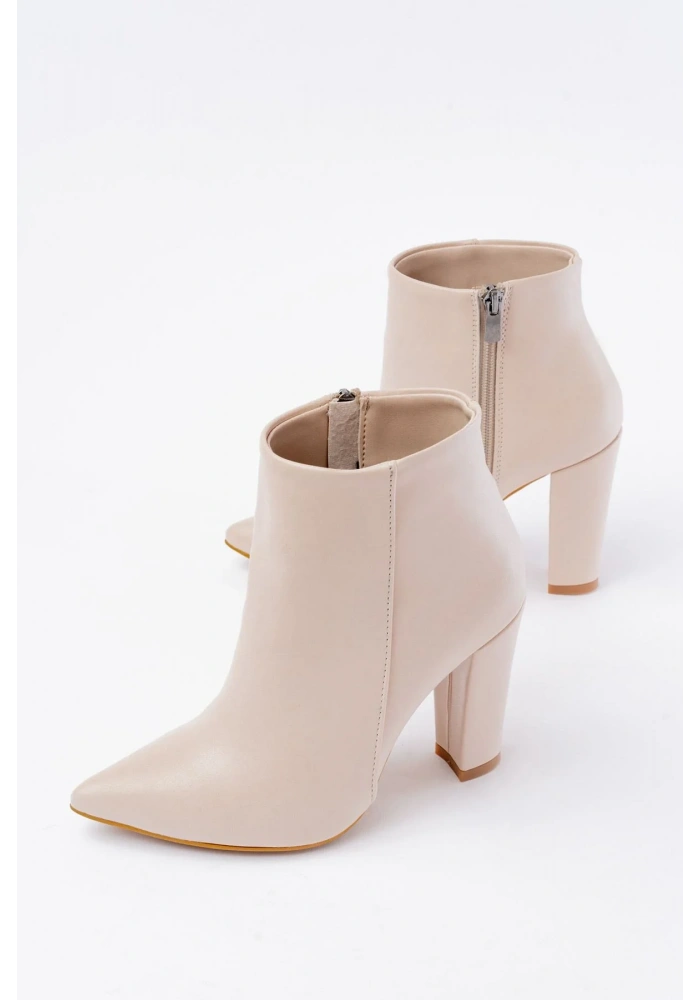 VRT-4801 Bej Yüksek Kalın Topuklu Fermuarlı Kadın Bot