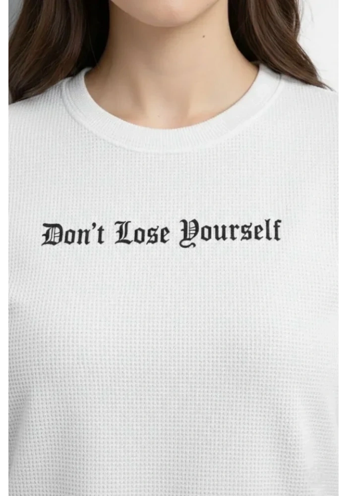 Wafıl Kumaş Tişört Regular Kalıp Bisiklet Yaka Baskılı Günlük Basic T-Shirt - Beyaz