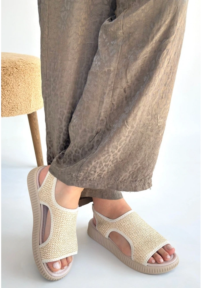 Wayi Bej Hasır Cilt Sandalet