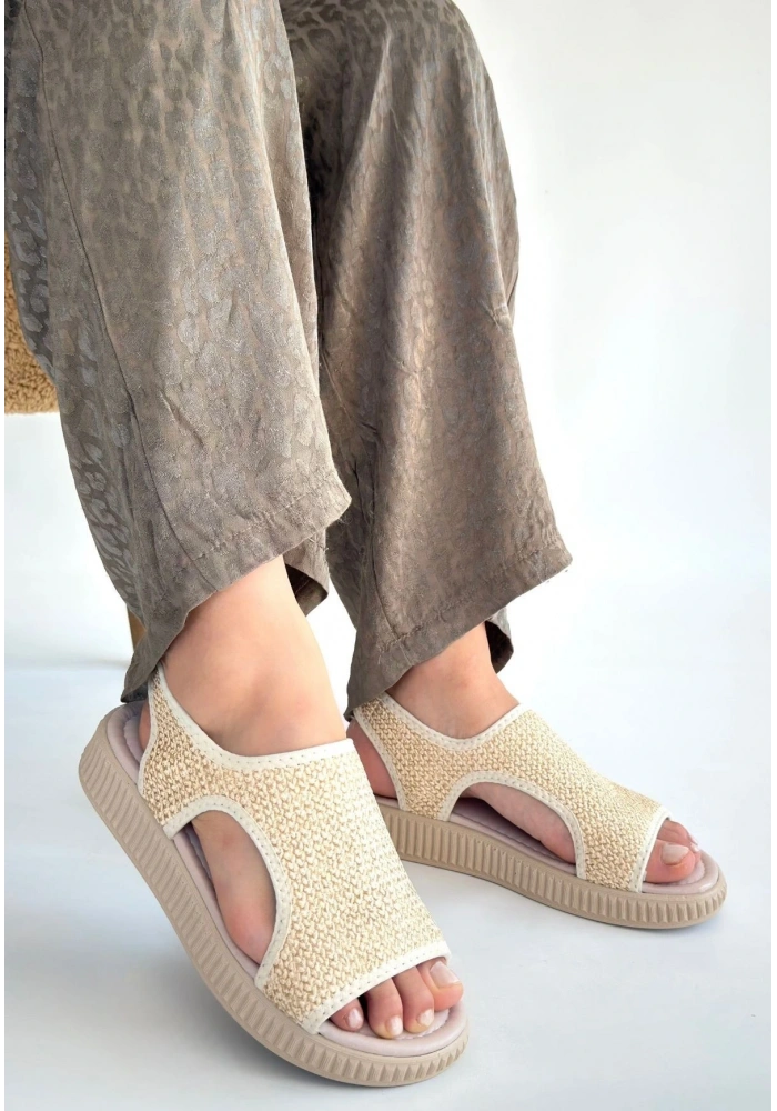 Wayi Bej Hasır Cilt Sandalet