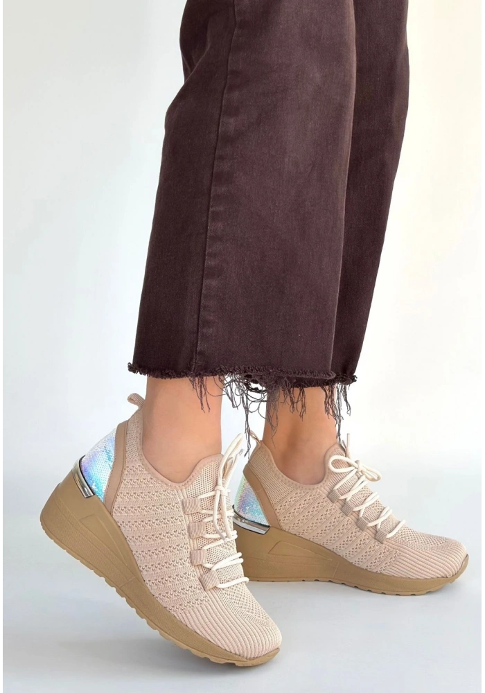 Weor Bej Triko Bağcıklı Spor Ayakkabı