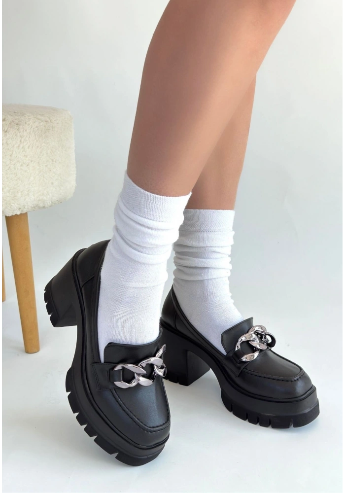 Winar Siyah Cilt Doldu Topuk Ayakkabı