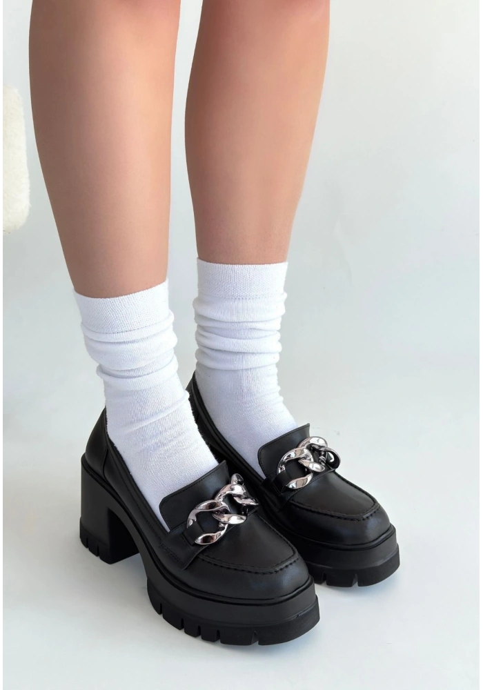 Winar Siyah Cilt Doldu Topuk Ayakkabı